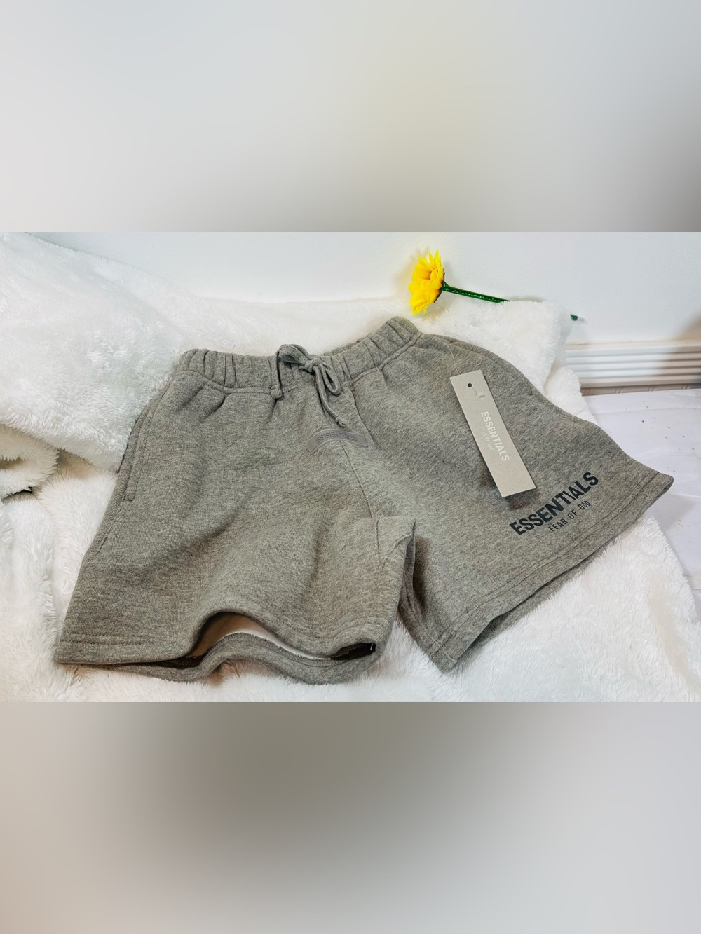 Essentials Gray Fleece Drawstring Shorts